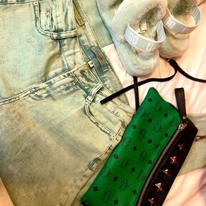 HOT KISS Green acid wash high rise ankle jegging jeans size 2